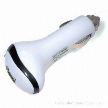 Car Charger for Apple's iPhone, with 5V DC Output Voltage, 500mA to 1A Charging Rate